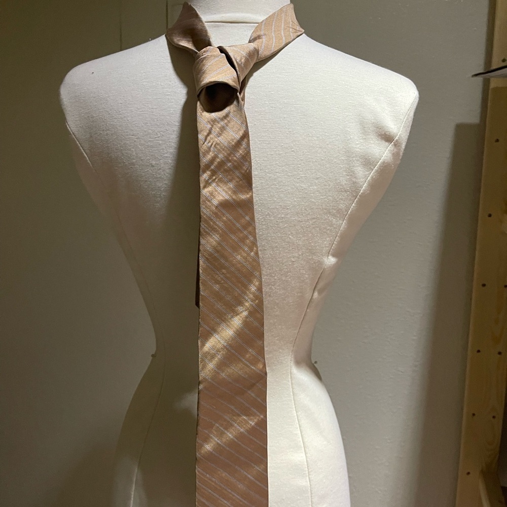 Vintage Lanvin tan brown and grey 100% silk skinny tie